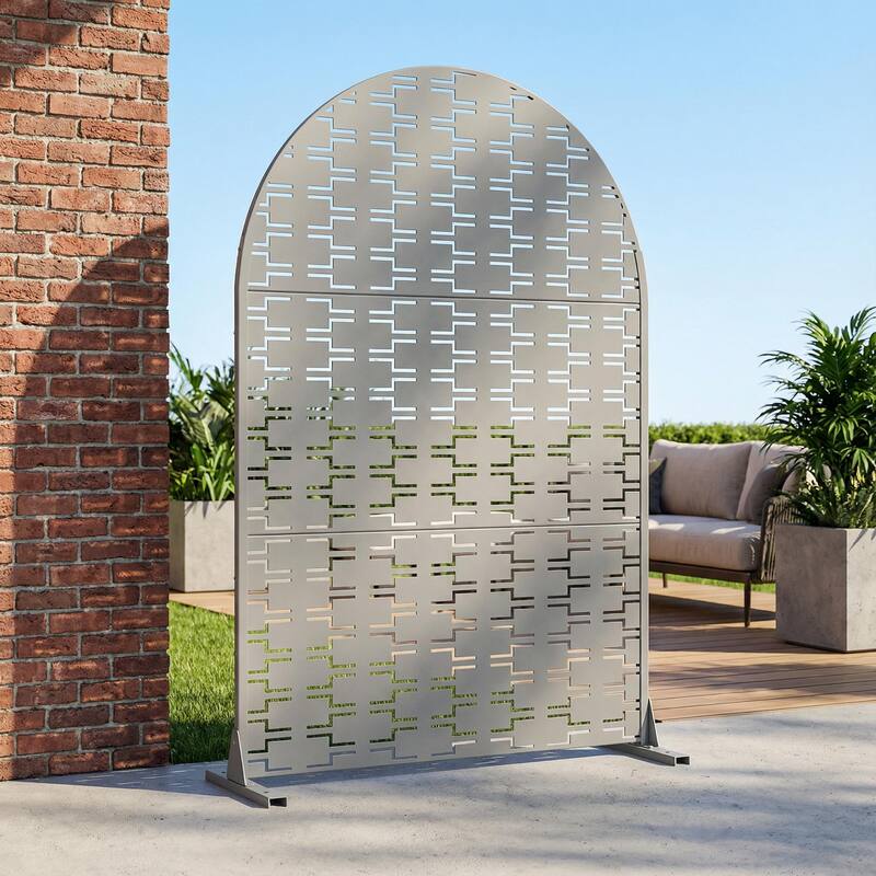 72" H×47"W Dovelina Black Outdoor Freestanding Metal Privacy Screen Decorative Garden Fence - Grey-Arch - 72"x47"