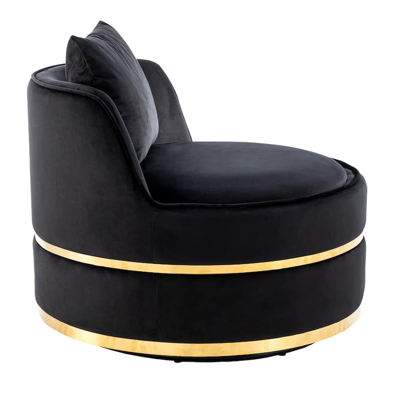 Velvet 360° Swivel Accent Chair with Seat Cushion, Upholstered Barrel Chair with Stainless Steel Base Living Room Chair