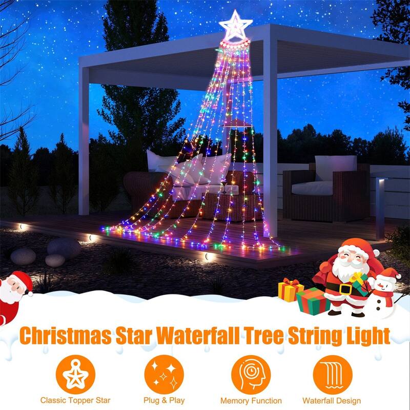 1 PCS 11.48FT 350LED Waterproof String Lights with Star Topper 8 Light Modes Memory Function