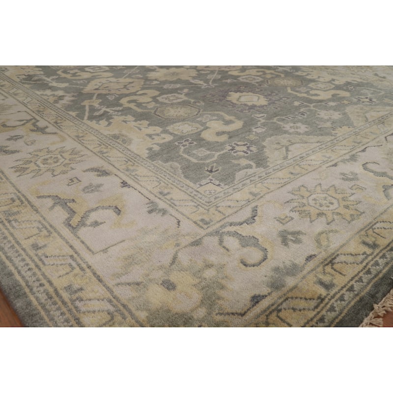 Gray Oushak Indian Area Rug Handmade Transitional Wool Carpet - 8'2" x 9'11"