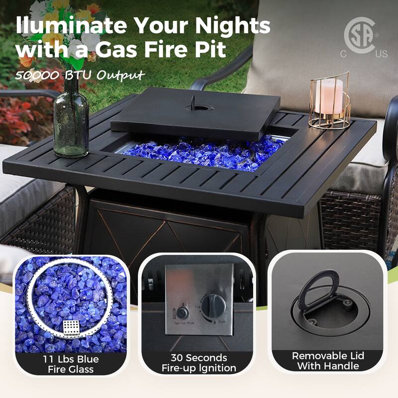 MAISON ARTS 5-Piece Patio Conversation Set with 28'' Gas Fire Pit Table