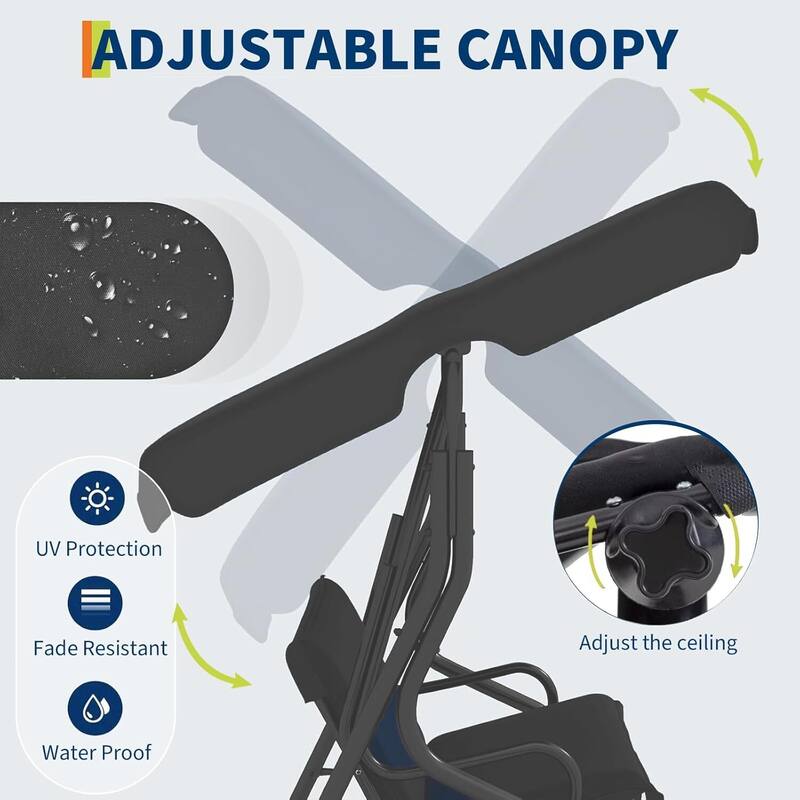 3 Person Patio Swing Chair with Canopy and Adjustable Tilt Shade for Porch - 68.5"(L) x 43.1"(W) x 60.5"(H)