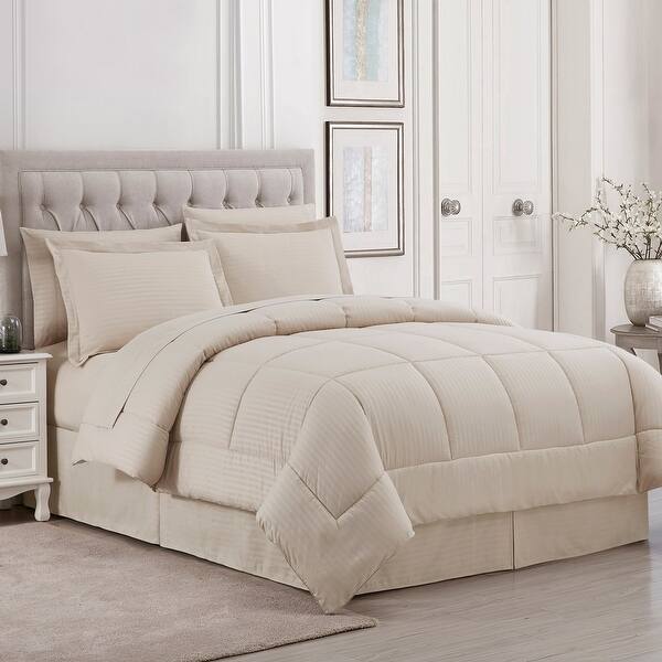 Soft Dobby 8-piece Striped Down Alternative Bed-in-a-Bag Set w/ Sheets