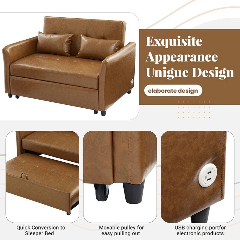 51.57" Space-Saving Sleeper Chair, Convertible Bed with 3 USB Ports