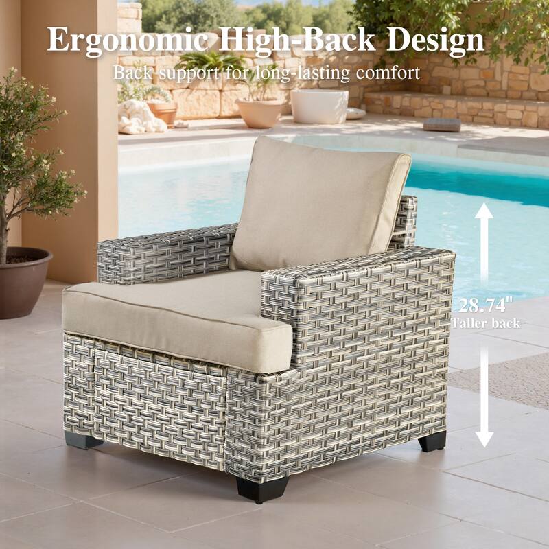 OVIOS 10 Pieces T shaped Seat Wide Armrest Swivel Chair Set With Solar-Powered Table&Fire Pit