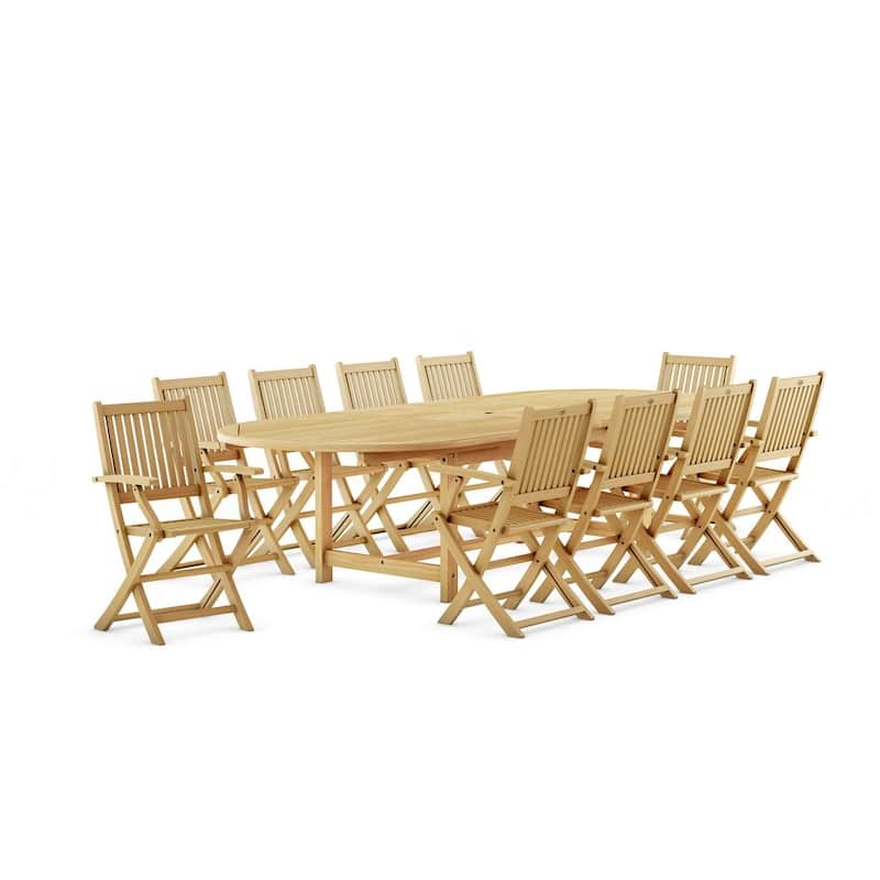11pc Solid Teak Extendable Outdoor Patio Dining Set - 11 Piece