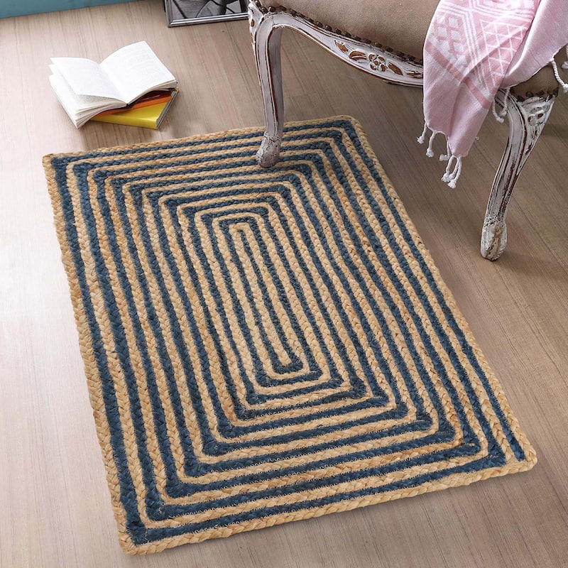 Superior Braided Jute Reversible Indoor Outdoor Area Rug - 3' x 5' - Navy Blue