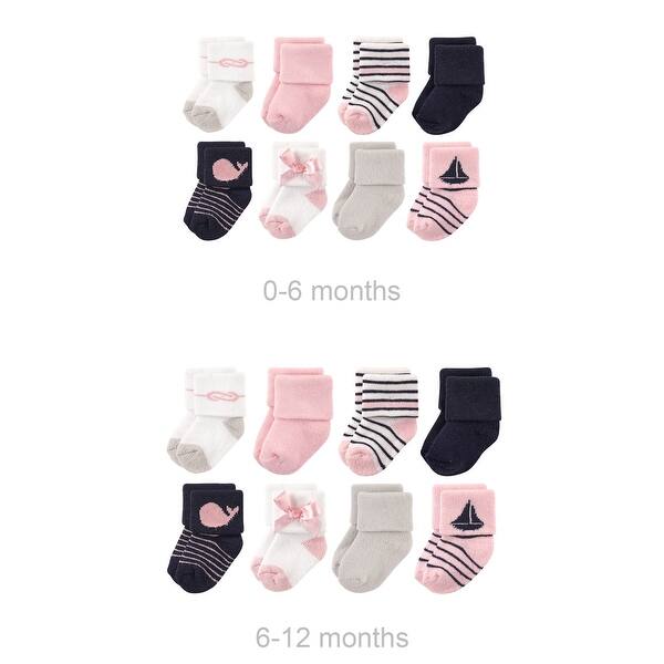 slide 1 of 1, Luvable Friends Infant Girl Grow with Me Cotton Terry Socks, Pink Sailboat, 0-6 and 6-12 Months - Sailboat 16-Pack Sailboat 16-Pack - 0-6 and 6-12 Months