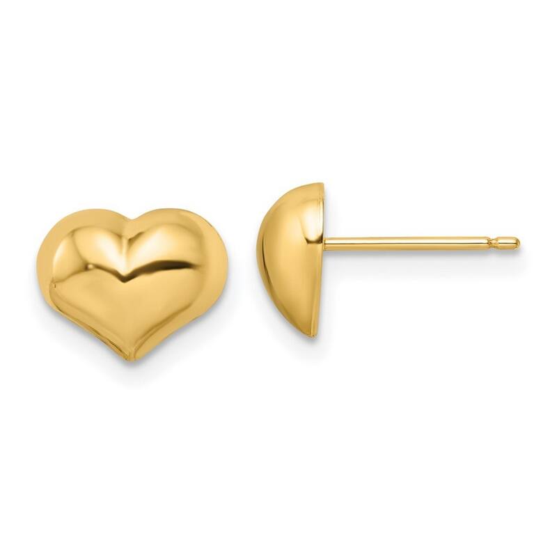 Curata 14k Yellow Gold Polished Puffed Love Heart Post Earrings - 7.75x10mm