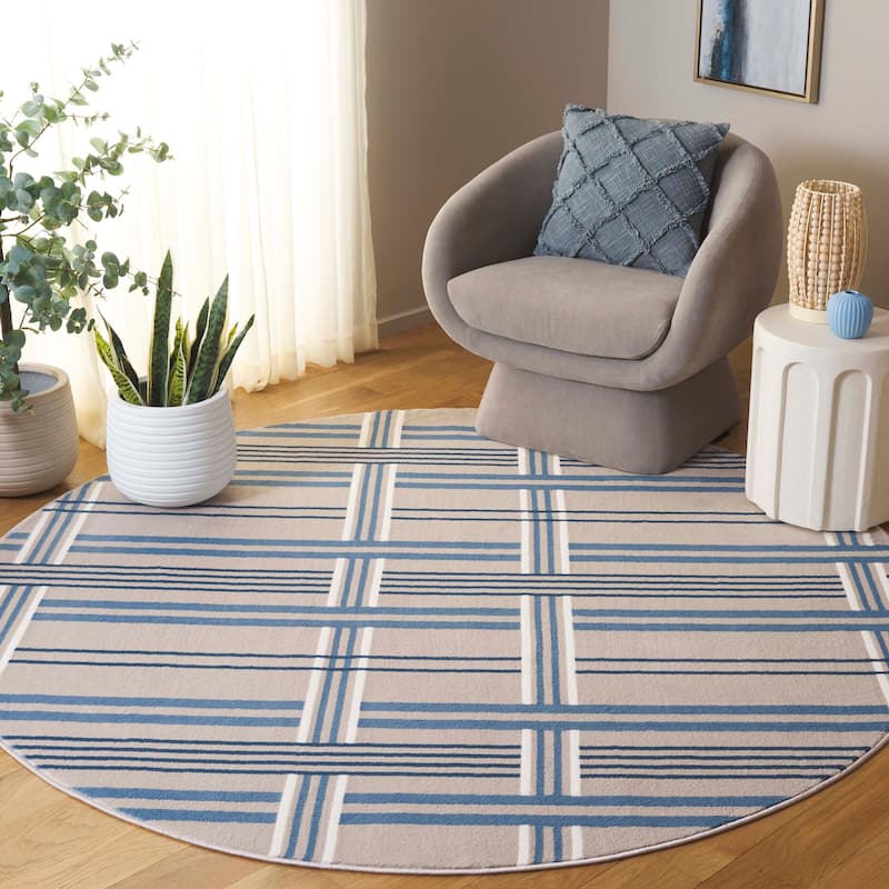 SAFAVIEH Groove Katsura Modern Geometric Rug - 6'7" Round - Beige/Blue