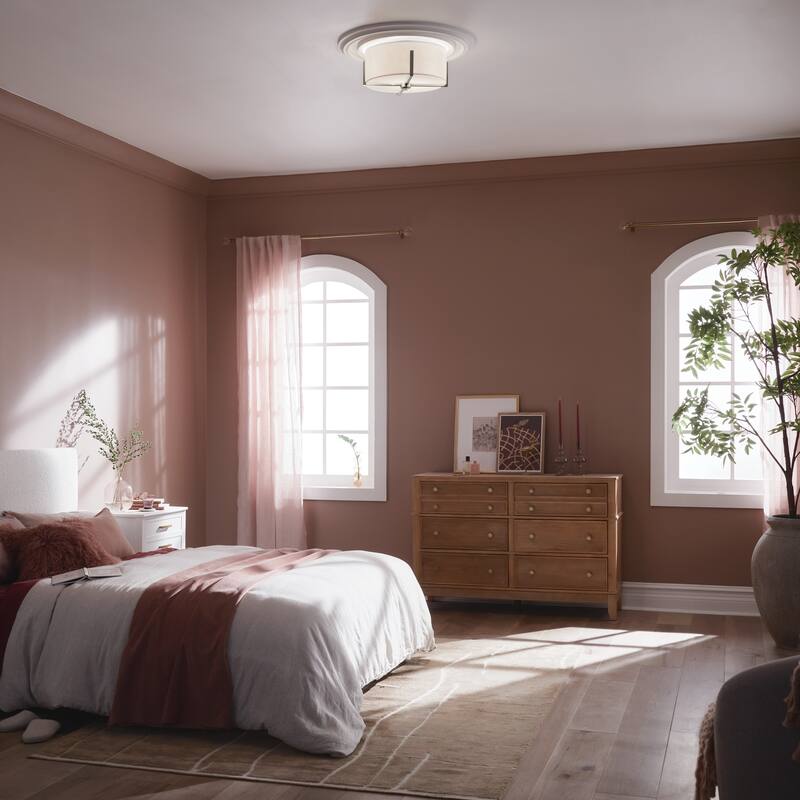 Kichler Lighting Malen 15.5 in. 2-Light Classic Pewter Flush Mount Light with White Fabric Shade