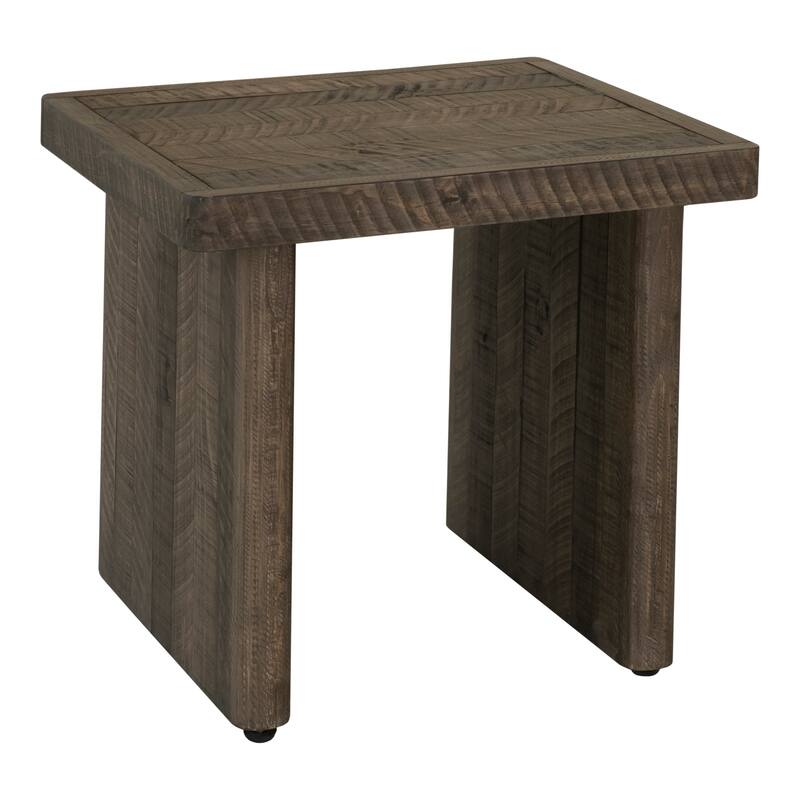 NADAAL STUDIOS Brannon End Table, Solid Pine Wood with Driftwood Finish, Rustic Design, Dark Brown