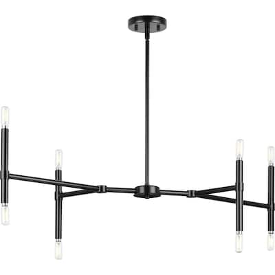 Arya Collection Eight-Light Matte Black Luxe Linear Chandelier - 40 in x 13 in x 10.75 in
