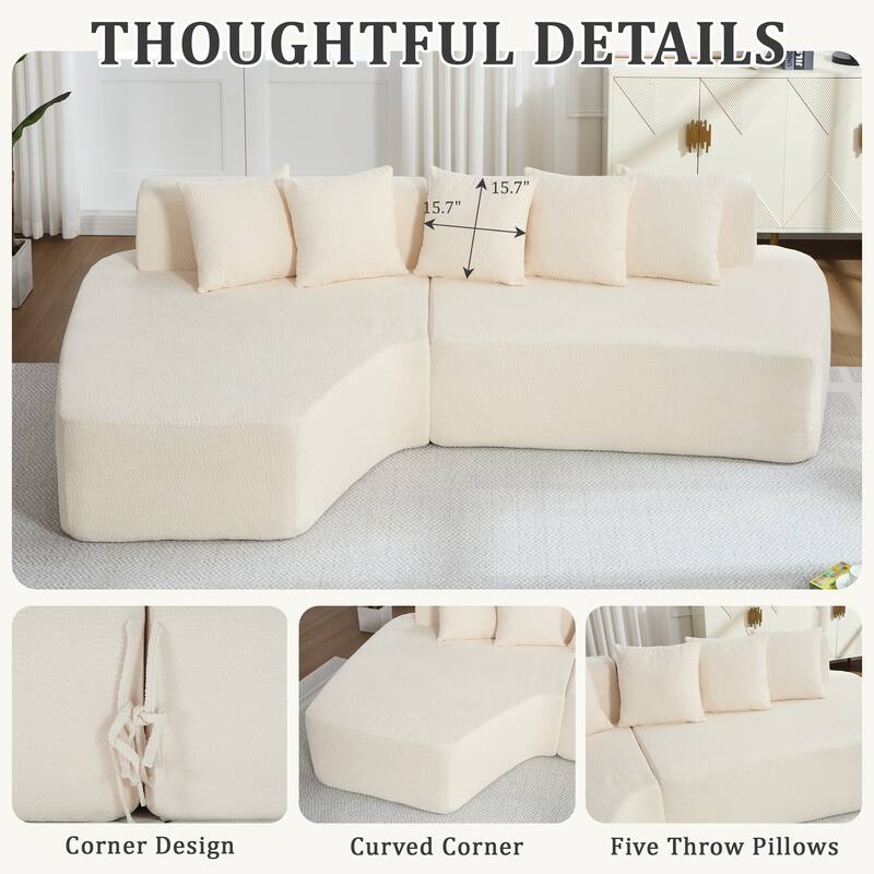 Irregular L-Shaped Modular Sectional Sofa with Chaise Lounge, Comfy Corduroy Deep Seat Cloud Couch, 3 Seat Sofa with 5 Pillows
