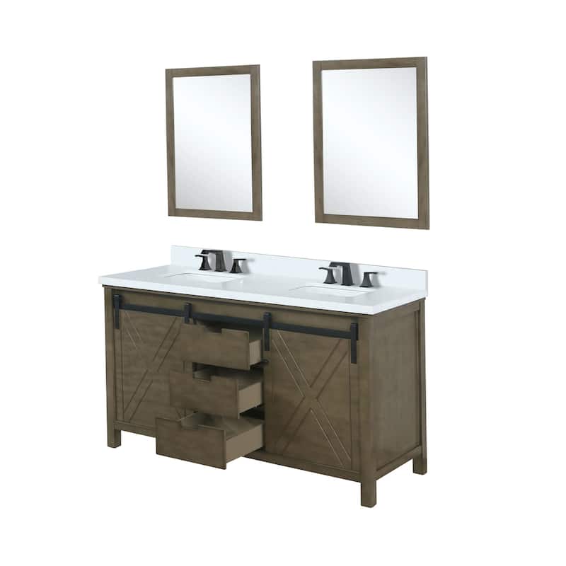 Marsyas 60 in W x 22 in D Ash Grey Double Bath Vanity, White Quartz Countertop, Faucet Set and 24 in Mirrors
