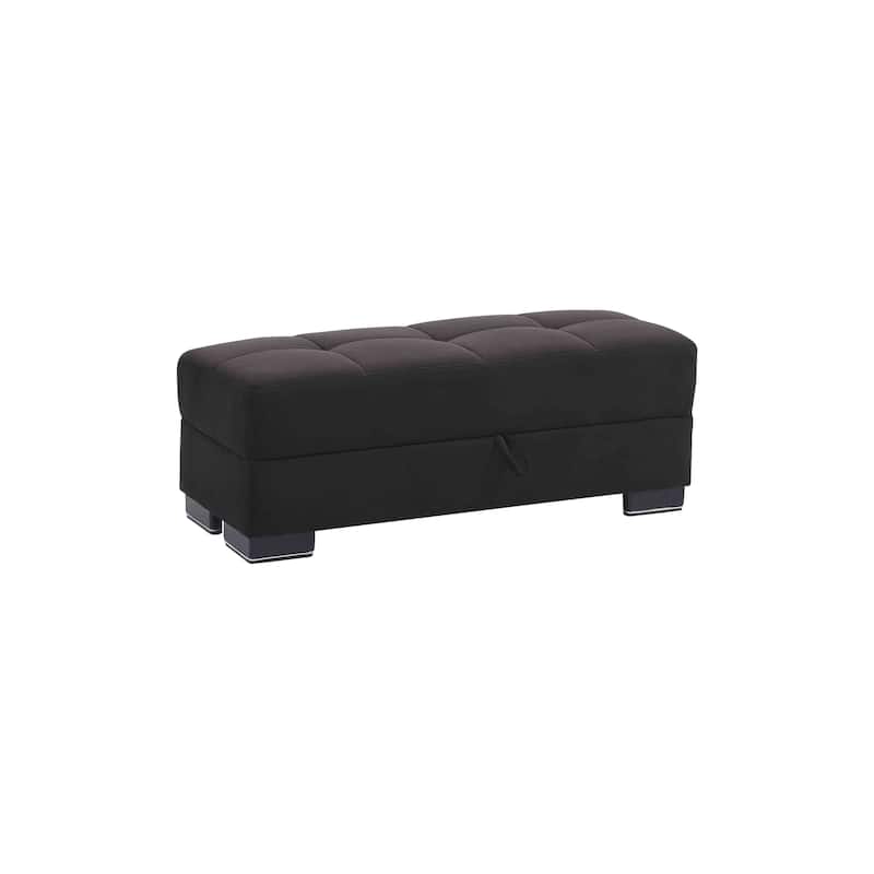 HomeRoots 50" Black and Brown Microfiber Tufted Storage Ottoman