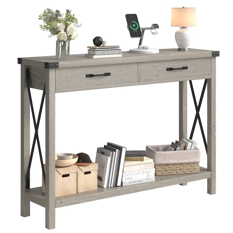 Sofa Table with Storage Shelf Side Design Accent Wood Entryway Table