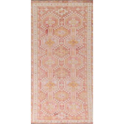 Tribal Pink Gabbeh Persian Vintage Runner Rug Handmade Wool Carpet - 3'9"x 9'2"