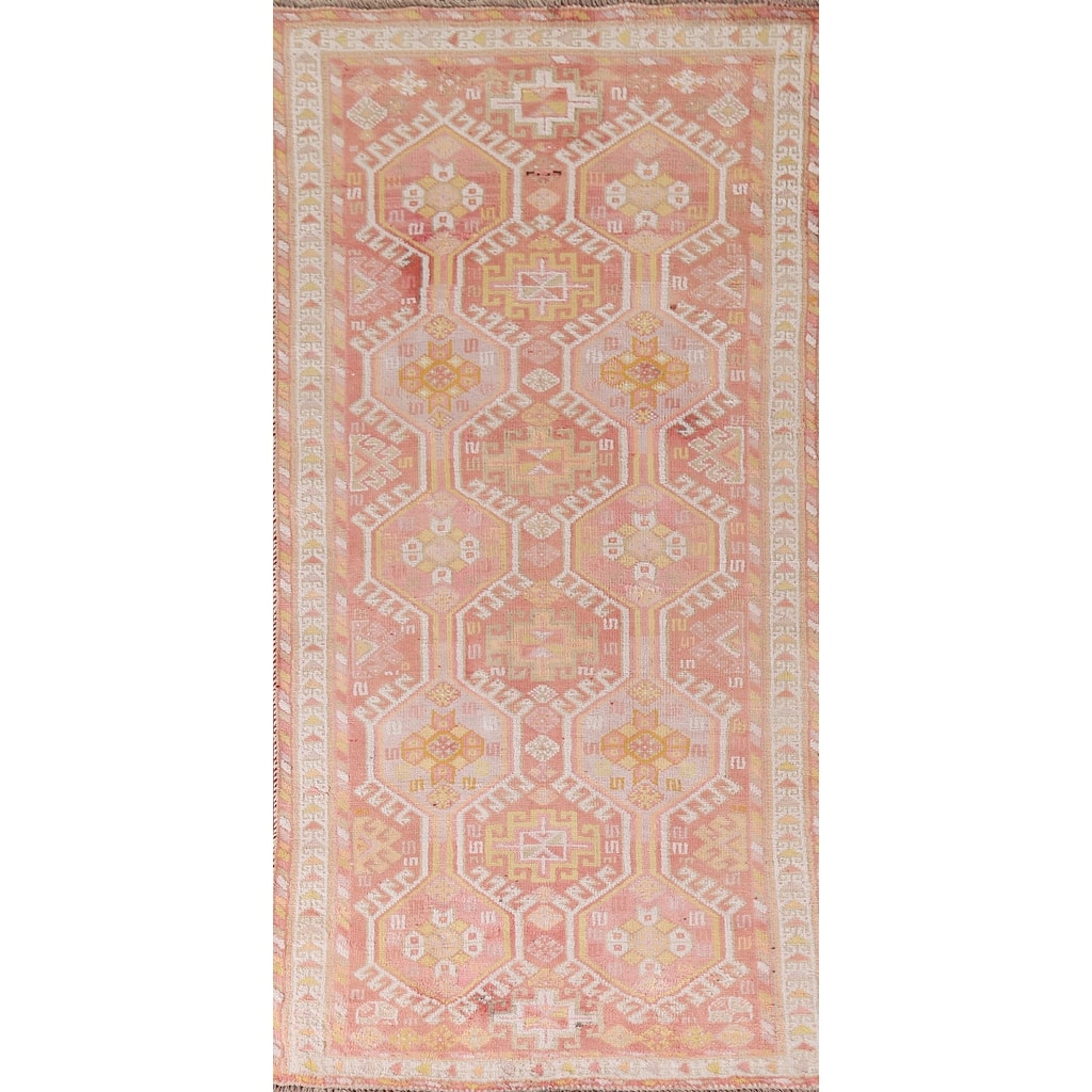 Tribal Pink Gabbeh Persian Vintage Runner Rug Handmade Wool Carpet - 3'9"x 9'2"