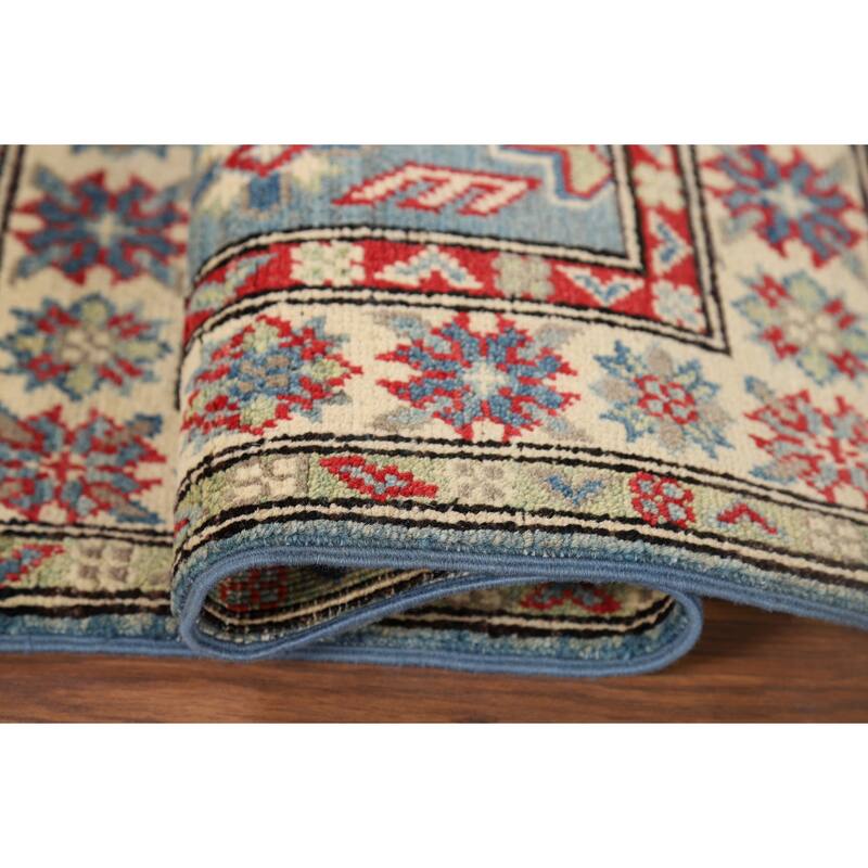 Light Blue Kazak Accent Rug Handmade Geometric Wool Carpet - 2'0" x 3'2"
