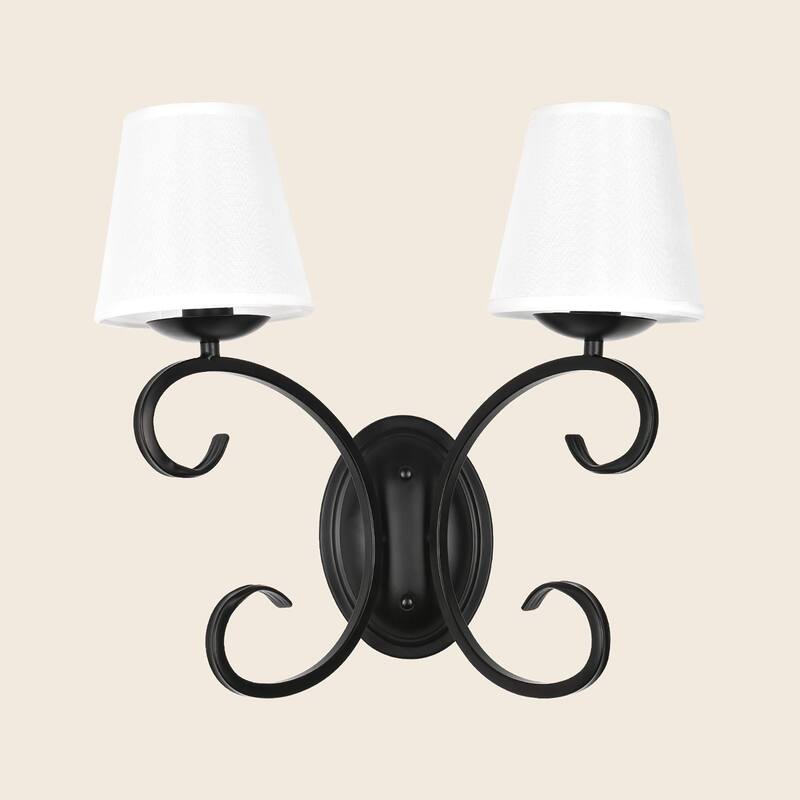 kirahee 2-Light Bedroom Wall Lamps Matte Black Finish Wall Lights with White Flax Fabric Shade - Matte Black