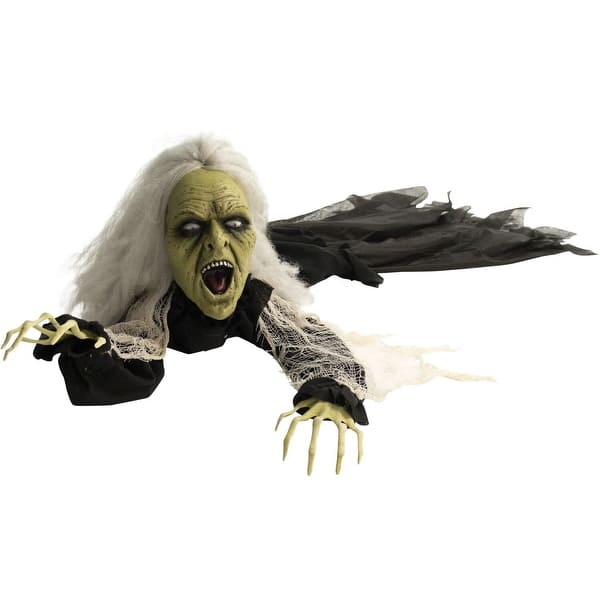 slide 2 of 13, Haunted Hill Farm 63 In. Animatronic Witch, Indoor/Outdoor Halloween Decoration, Flashing Red Eyes, Crawling, Battery