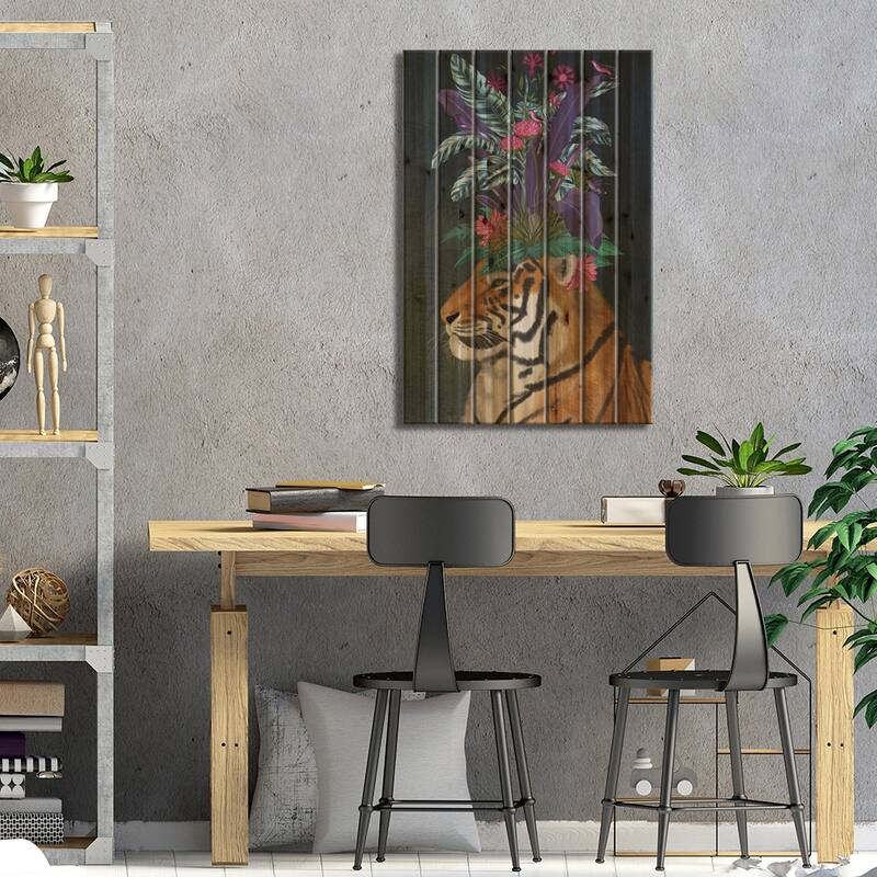 Hot House Tiger II Print On Wood by Fab Funky - Multi-Color