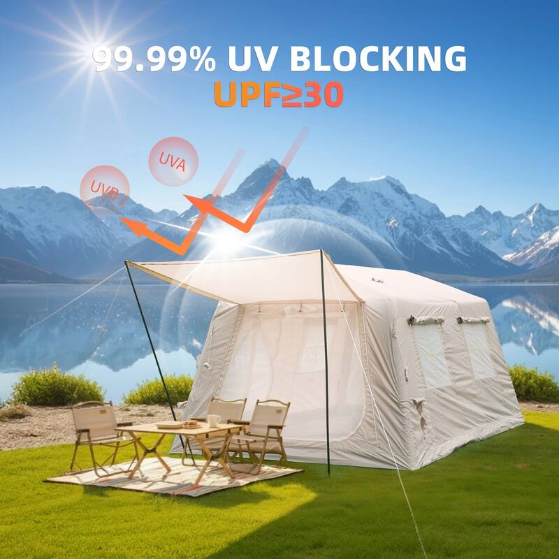 11 m ² Inflatable Tents for Camping, Blow Up Tent with Hand Pump, Easy Setup InflatableTent 4 Season Tent with Canopy