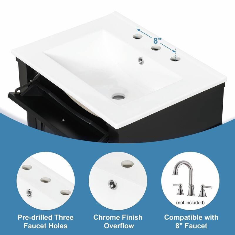 36" Bathroom Vanity with Sink, Freestanding Bathroom Cabinet with Ceramic Basin, Flip Drawer