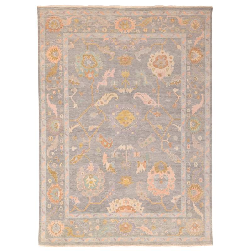 ECARPETGALLERY Hand-knotted Modern Oushak Grey, Sage Wool Rug - 8'10 x 11'11