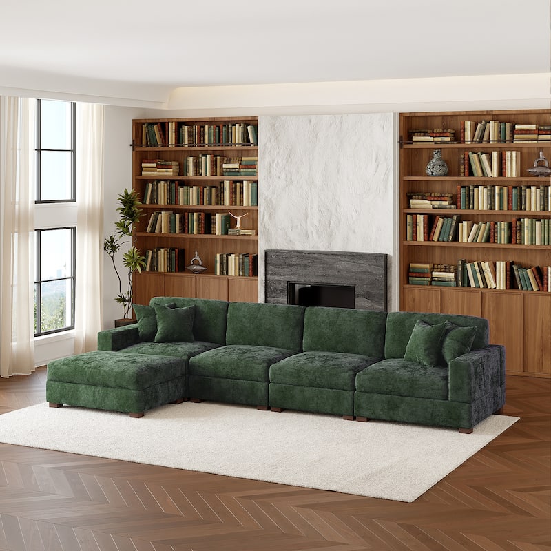 Oversized Chenille Modular Sectional Sofa Living Room Set with Ottoman