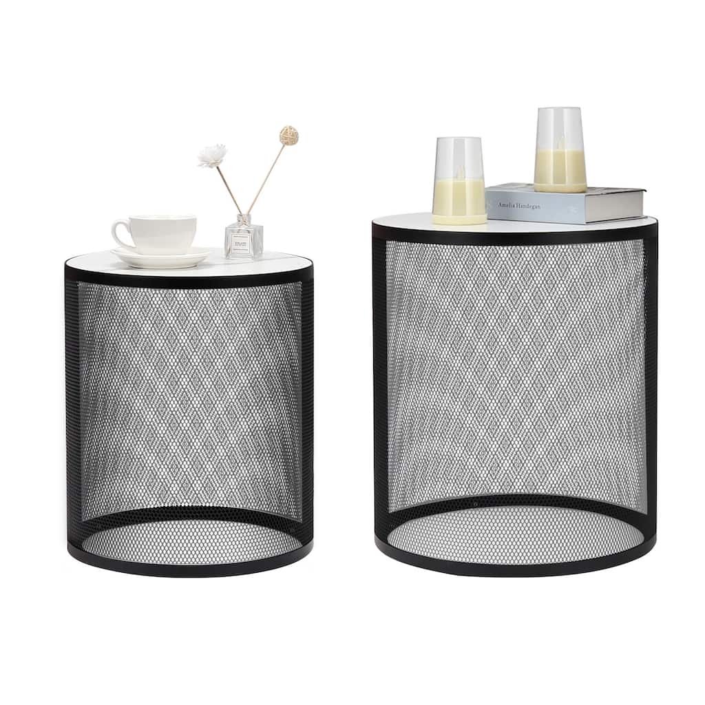 Set of 2 Nesting Metal Round Coffee Table for Indoor