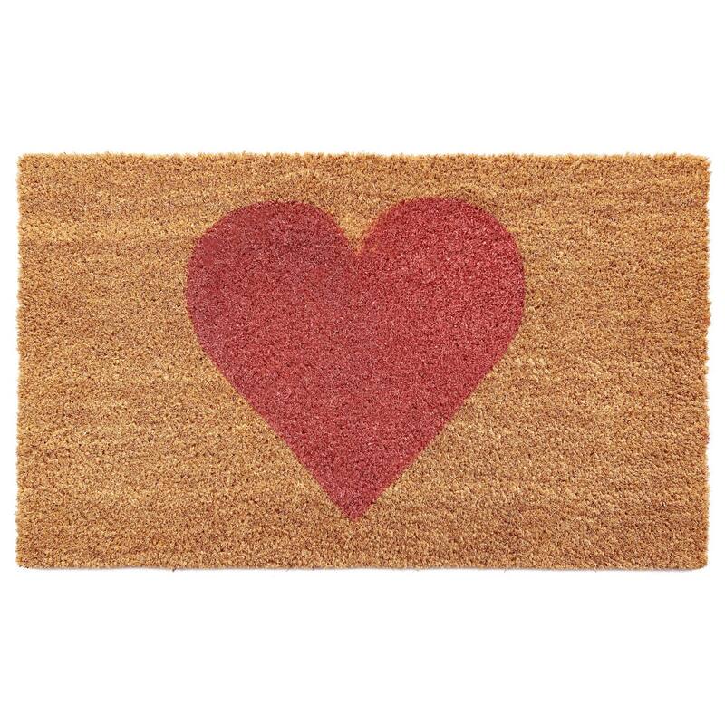 HomeRoots 24" X 36" Brown And Pink Heart Outdoor Coir Door Mat - 24.00' X '36.00