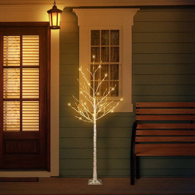 Puleo International Set of 2 6 ft. Pre-Lit White Artificial Twig Tree