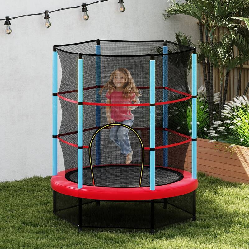 Gymax 55'' Mini Trampoline for Kids w/ Safety Enclosure Net & Seamless