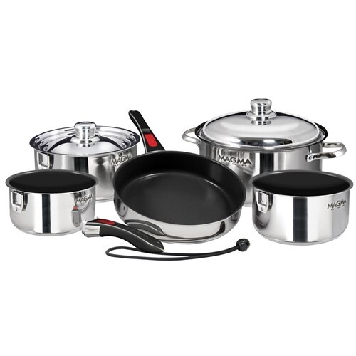 "Magma Nesting 10-Piece Induction Compatible Cookware - Slate Black Ceramica Non-Stick Interior Nesting 10-Piece Induction