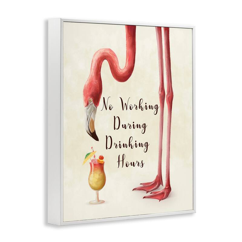 Stupell No Working During Drinking Hours Phrase Tropical Flamingo Framed Giclee Texturized Art by Ziwei Li