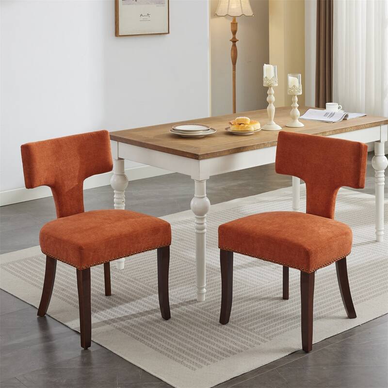 Set of 2 Linen Fabric Upholstered Curved Backrest Accent Dining Chairs