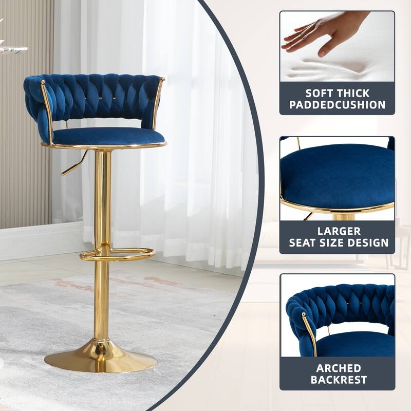 Velvet Tufted Adjustable Counter Height Rotating Bar Stools with Footrest (set of 2)