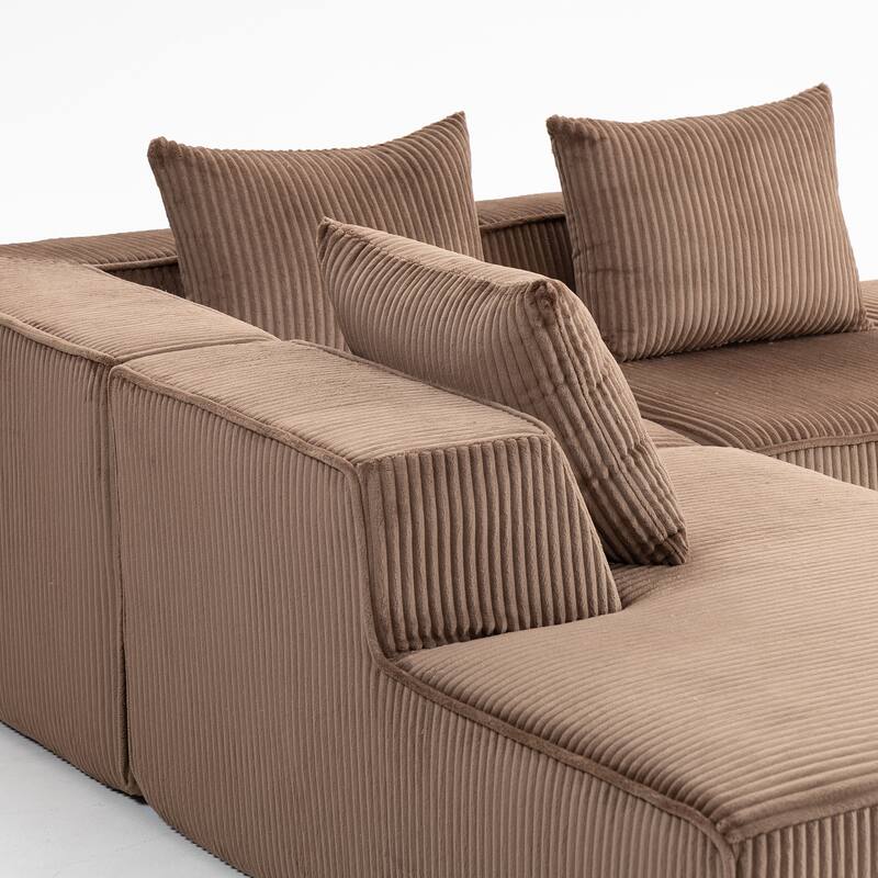 Corduroy Modular Sectional Sofa with Chaise Lounge, Deep Seat, Ottoman
