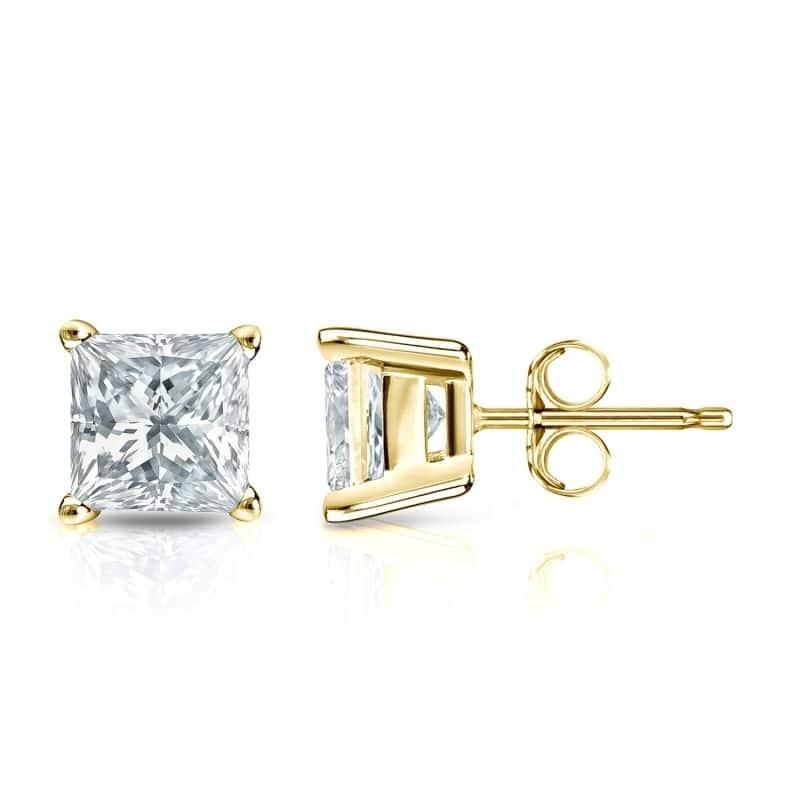 Auriya Lab Grown Princess 4-Prong Diamond Stud Earrings 2.00 to 10.00 ct. tw. Push-Back (D-E VVS) - 8.00ct. wt. - Gold - Yellow