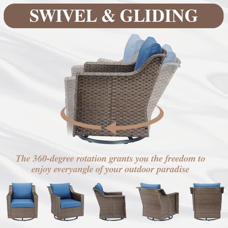 3-Piece Wicker Outdoor Swivel Chair with Table