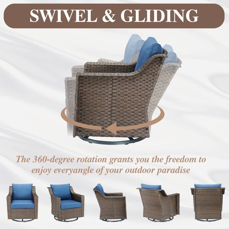 Outdoor Sofa Chair Table & Swive Chail with Ottoman