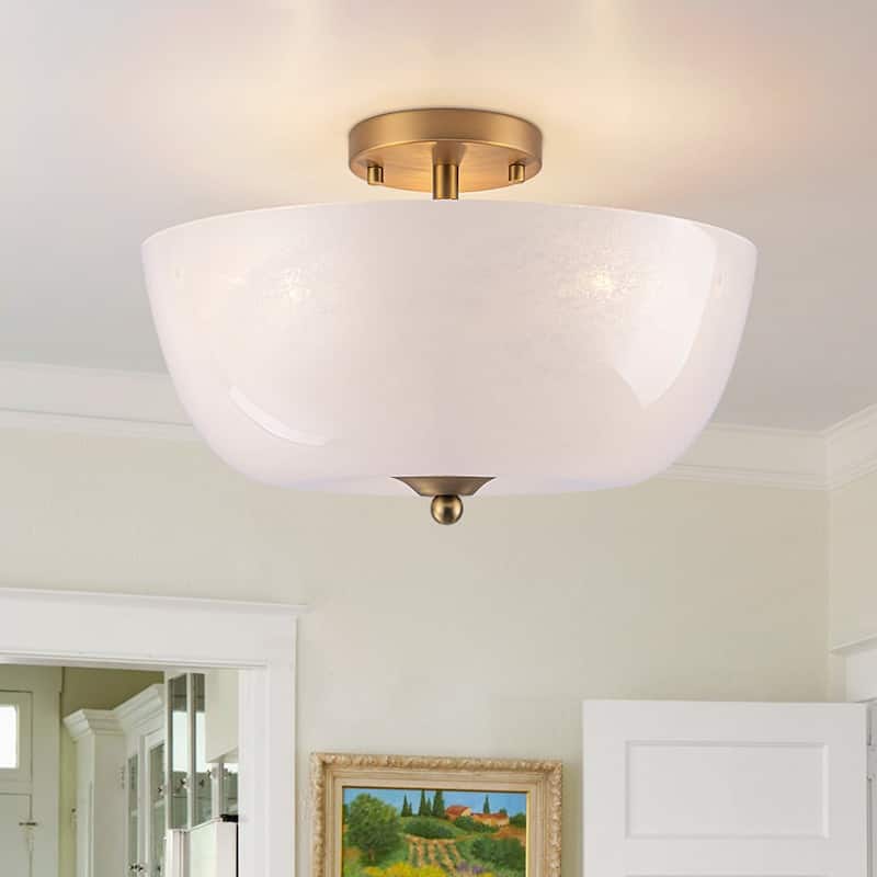 Mid-Century Modern 3-Light Round Opal Glass Semi Flush Mount 14.8in