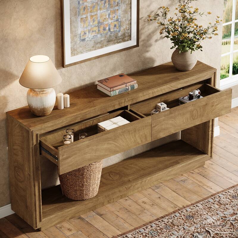 63" Farmhouse Entryway Table with Storage for Living Room