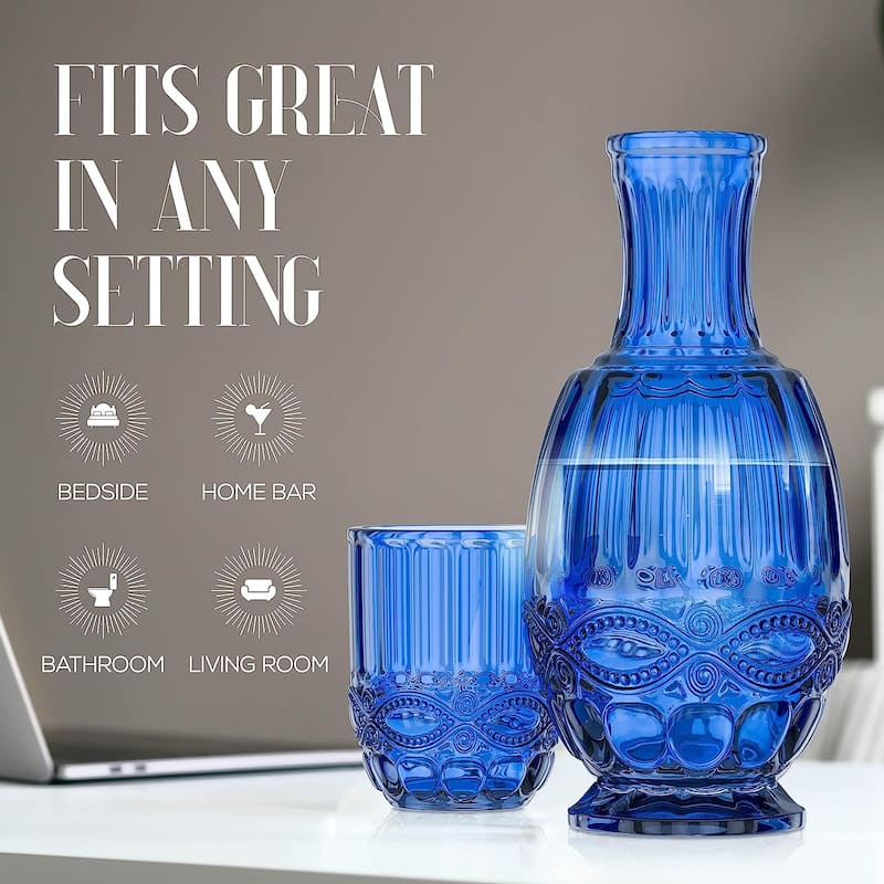 Elle Decor Bedside Water Carafe with Tumbler Matching Drinking Glass