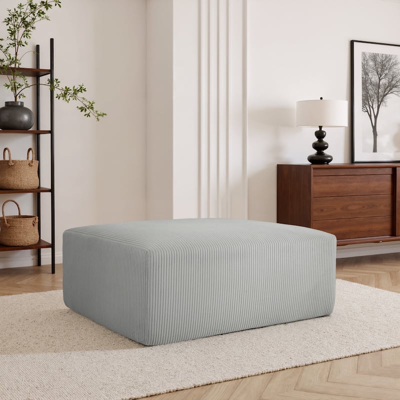 40"W Oversized No Assembly Corduroy Rectangle Ottoman - Light Grey