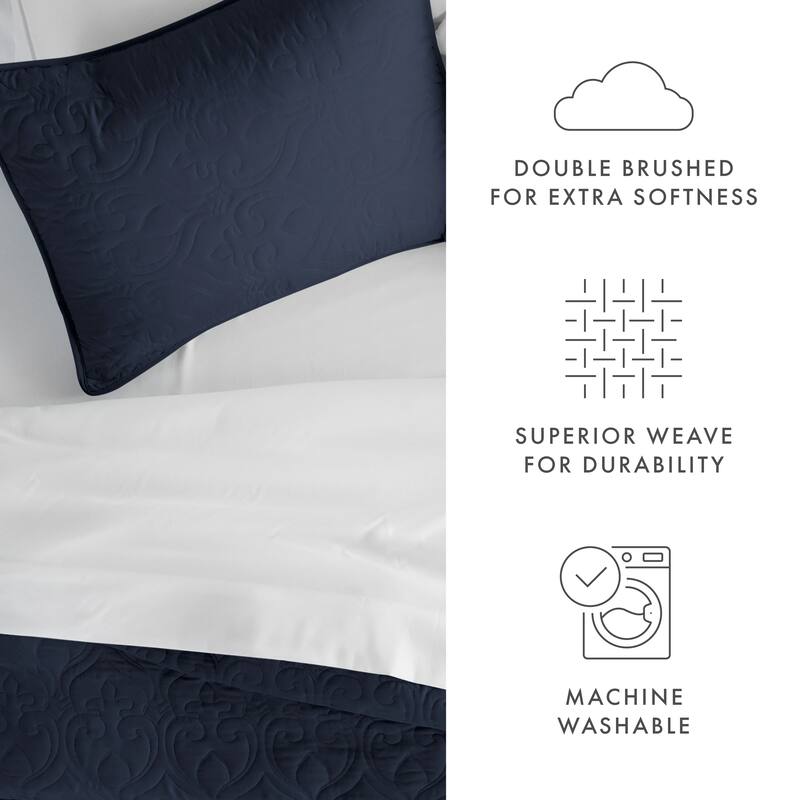 Soft Essentials Premium Ultra Soft Damask Pattern Quilted Coverlet Set