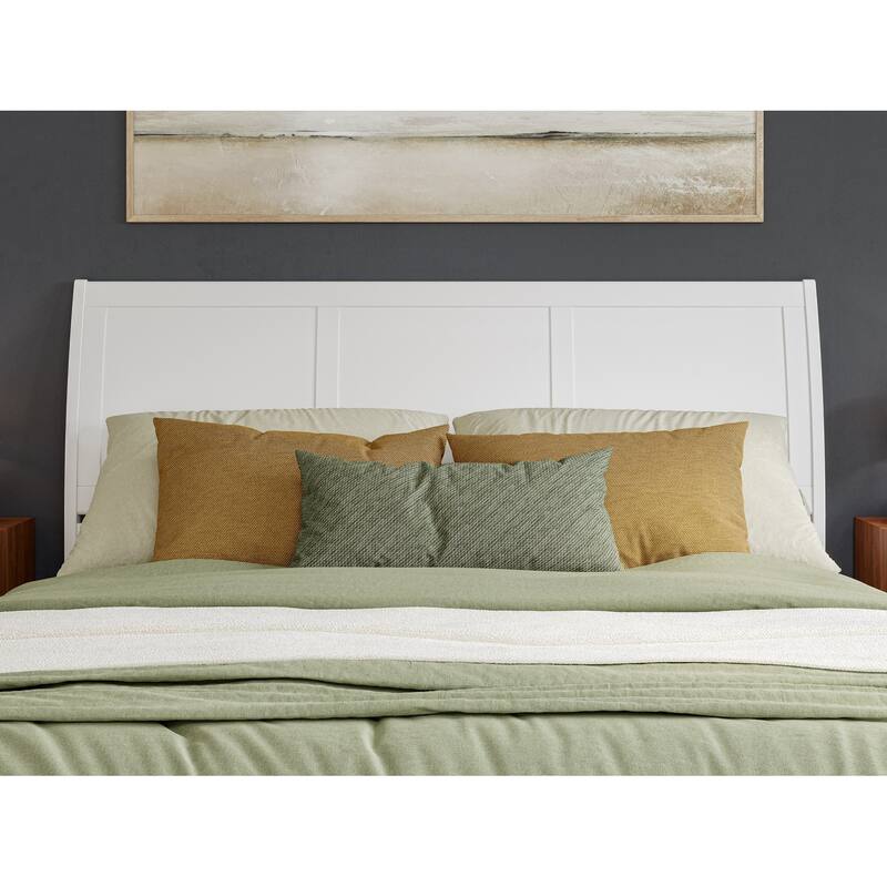 King Sleigh Solid Wood Panel Headboard in White with Curved Design and Sleek Modern Farmhouse Appeal