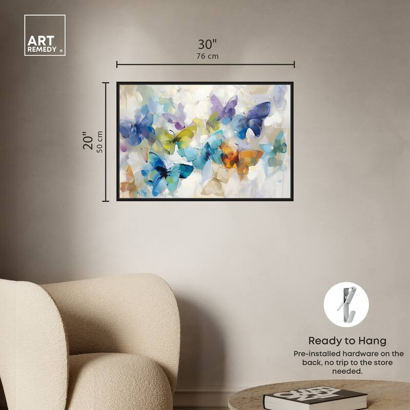 Art Remedy Fluttering Butterflies Framed Butterfly 1 Piece Canvas Wall Art